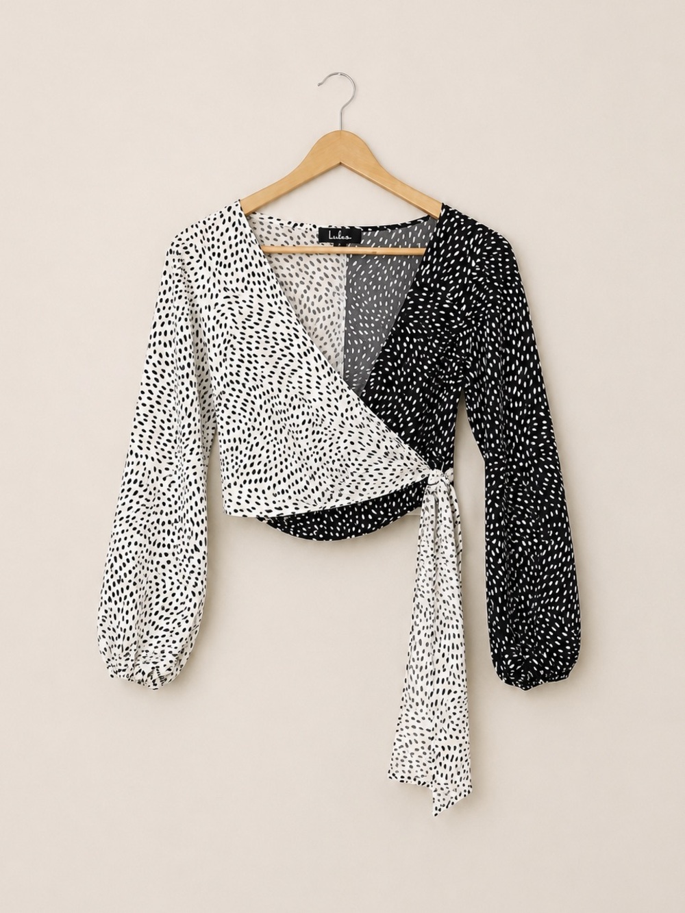 Lulu’s You Dot It Polka Dot Wrap Top Cropped Black White XS